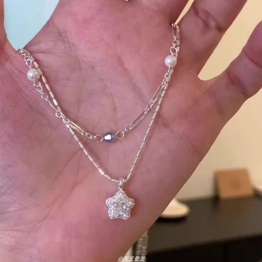 Star Choker Faux Pendant Alloy Crystal Layered
