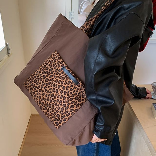 Print Bag Panel Tote Leopard
