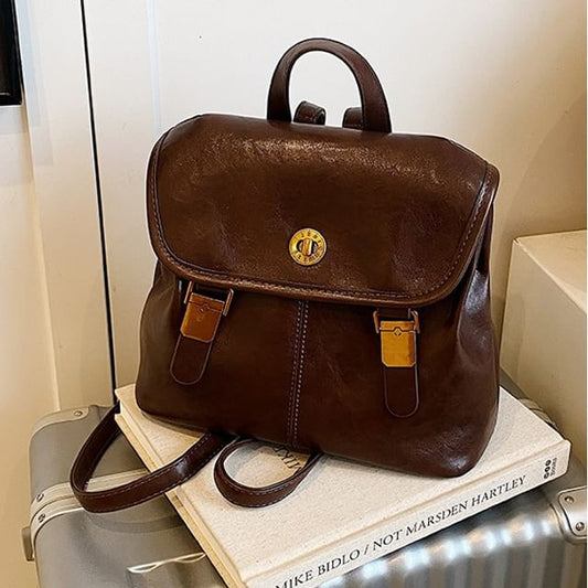 Buckle Backpack Faux Leather Flap