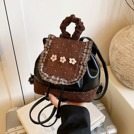 Panel Dotted Small Backpack Floral Ruffle