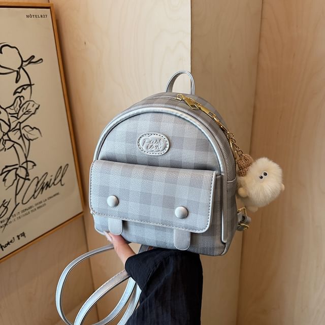 Flap Faux Leather Plaid Backpack
