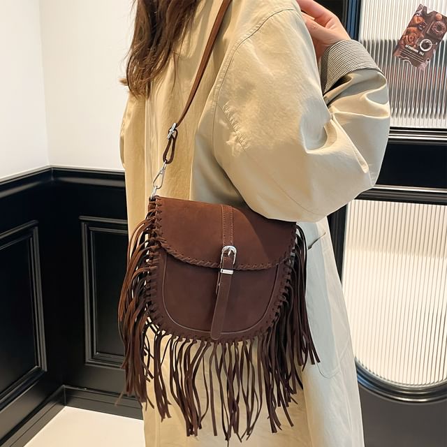 Faux Bag Saddle Suede Crossbody Fringe