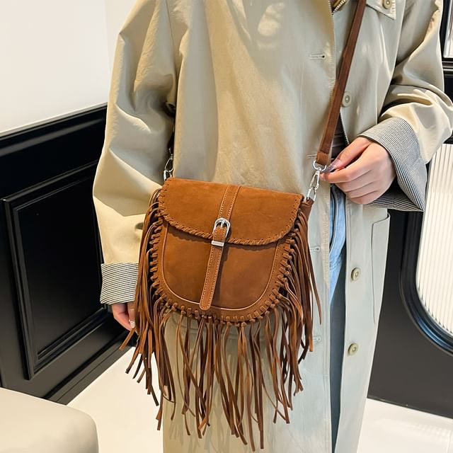 Faux Bag Saddle Suede Crossbody Fringe
