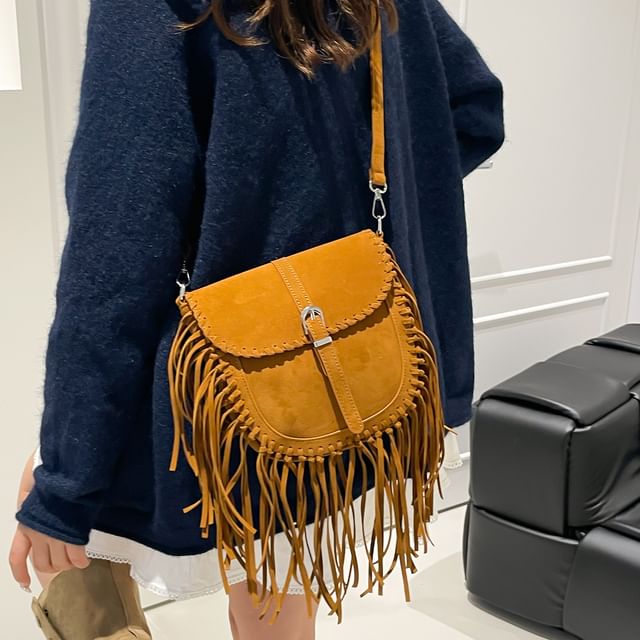 Faux Bag Saddle Suede Crossbody Fringe