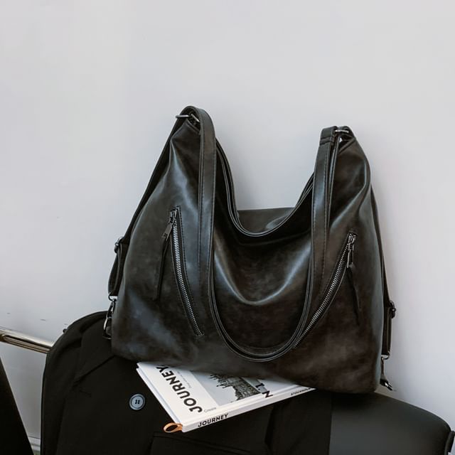 Leather Zip Backpack Tote Faux