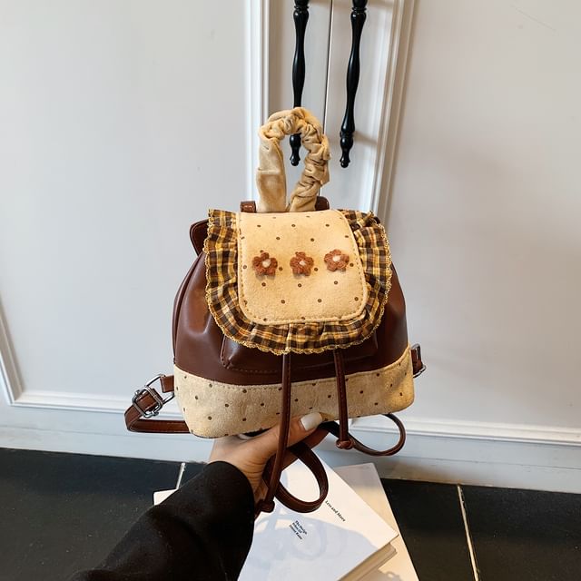 Panel Dotted Small Backpack Floral Ruffle