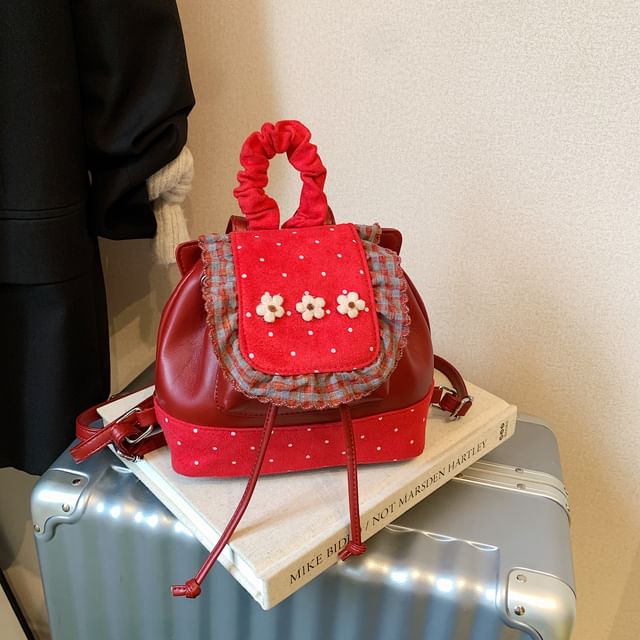 Panel Dotted Small Backpack Floral Ruffle