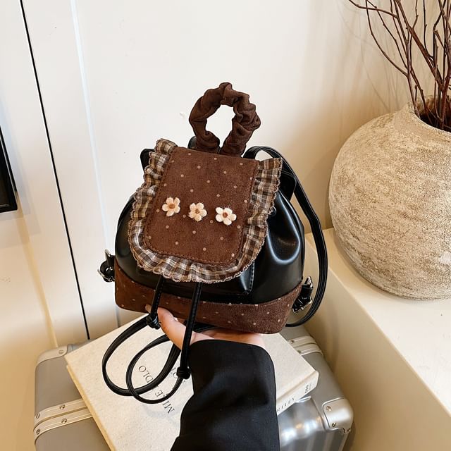 Panel Dotted Small Backpack Floral Ruffle