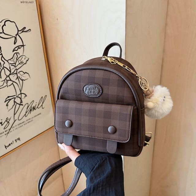 Flap Faux Leather Plaid Backpack