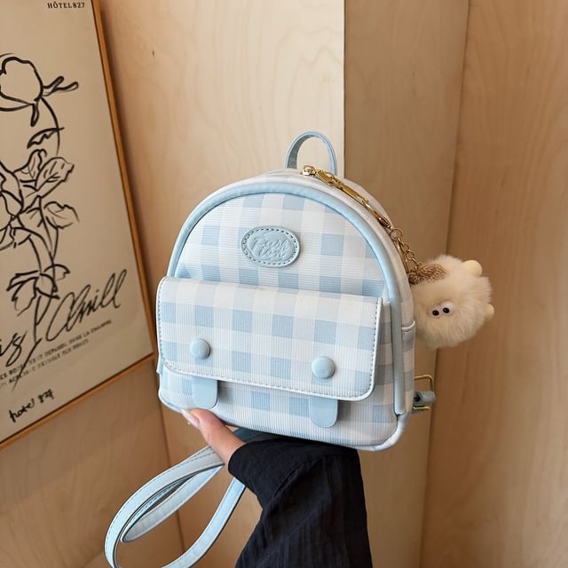 Flap Faux Leather Plaid Backpack