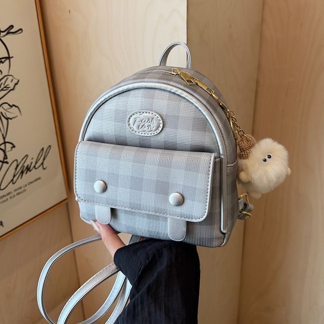 Flap Faux Leather Plaid Backpack