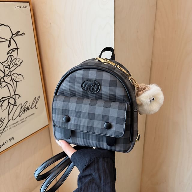Flap Faux Leather Plaid Backpack