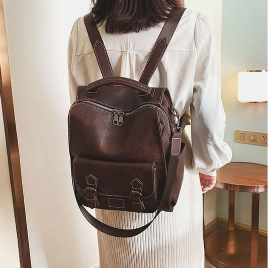 Backpack Faux Leather Buckled