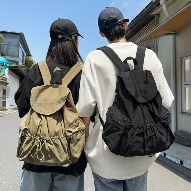Backpack Drawstring Plain Unisex Nylon