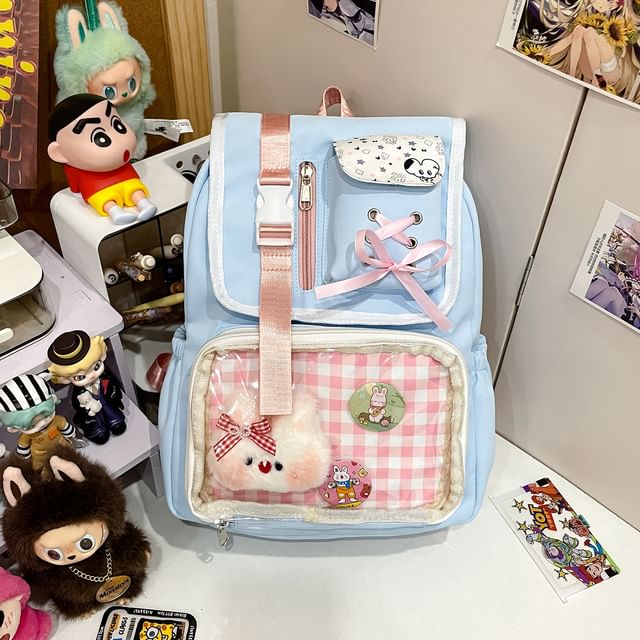 Ribbon Gingham Panel PVC Nylon Backpack Buckled