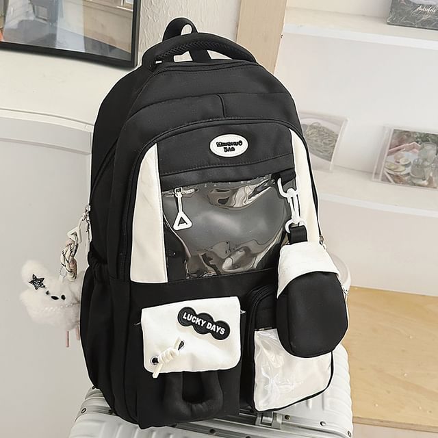 Nylon Panel Backpack Purse Coin PVC Buckled Applique With