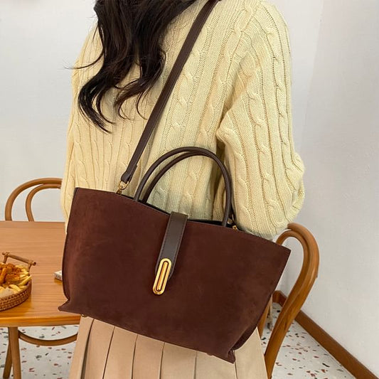 Plain Top Suede Crossbody Faux With Bag Handle Pouch