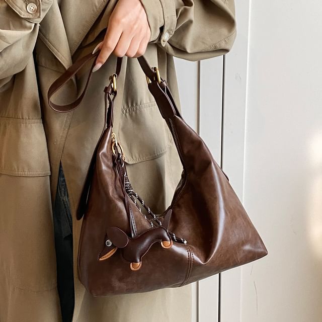 With Charm Leather Bag Faux Plain Crossbody