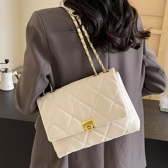 Flap Faux Bag Plain Quilted Crossbody Leather