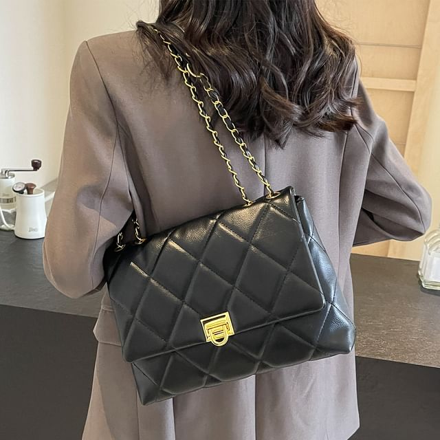 Flap Faux Bag Plain Quilted Crossbody Leather