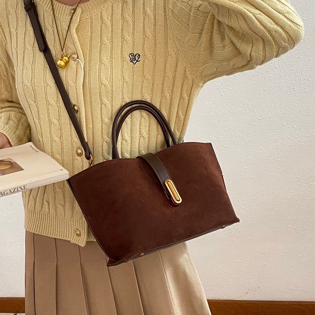 Plain Top Suede Crossbody Faux With Bag Handle Pouch