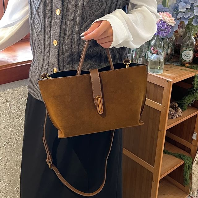Plain Top Suede Crossbody Faux With Bag Handle Pouch