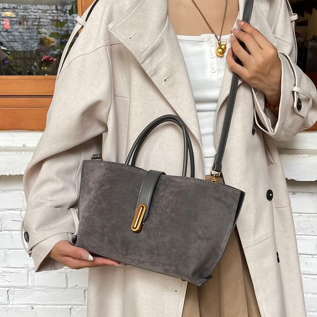 Plain Top Suede Crossbody Faux With Bag Handle Pouch