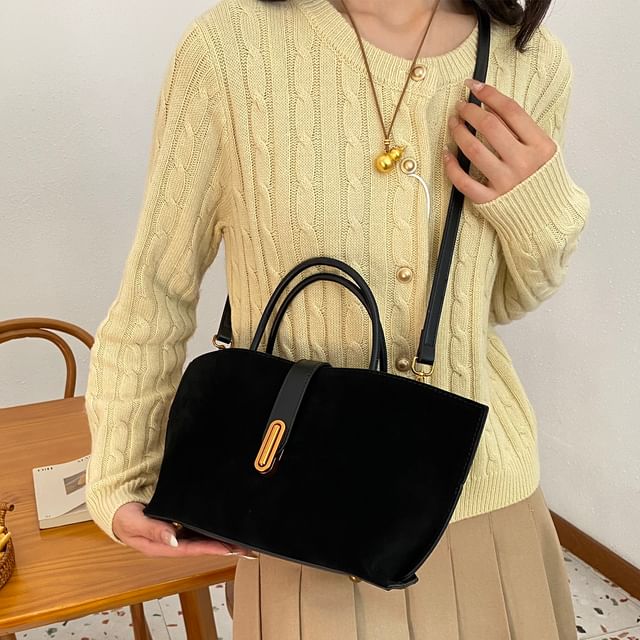 Plain Top Suede Crossbody Faux With Bag Handle Pouch