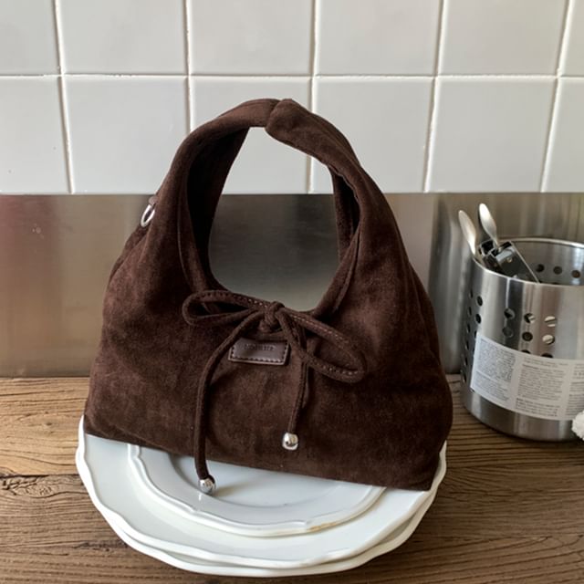 Faux Handle Crossbody Suede Top Bag Plain