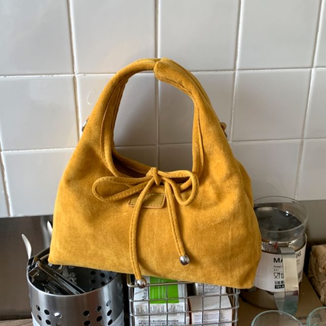 Faux Handle Crossbody Suede Top Bag Plain