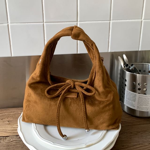 Faux Handle Crossbody Suede Top Bag Plain