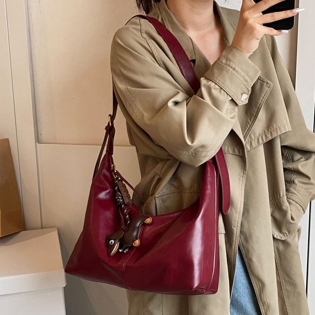 With Charm Leather Bag Faux Plain Crossbody