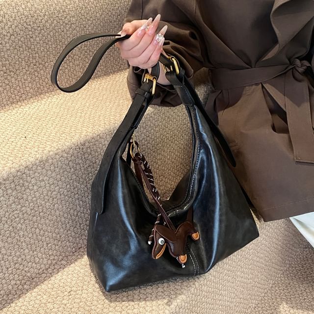 With Charm Leather Bag Faux Plain Crossbody