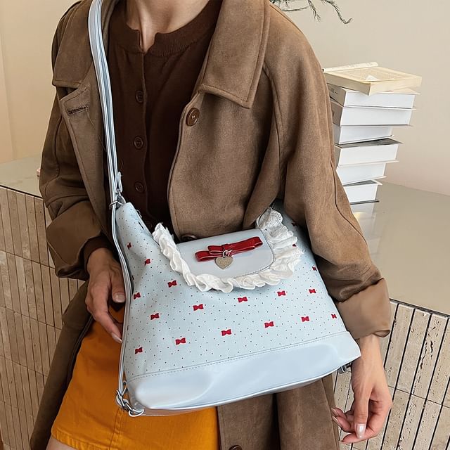 Crossbody Bow Bag Patterned Accent