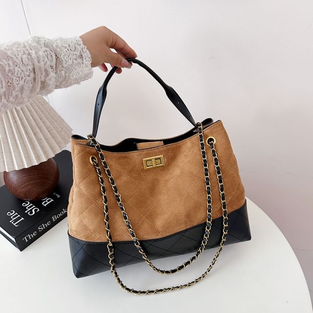 Tote Suede Faux Bag Quilted Crossbody Chain Strap