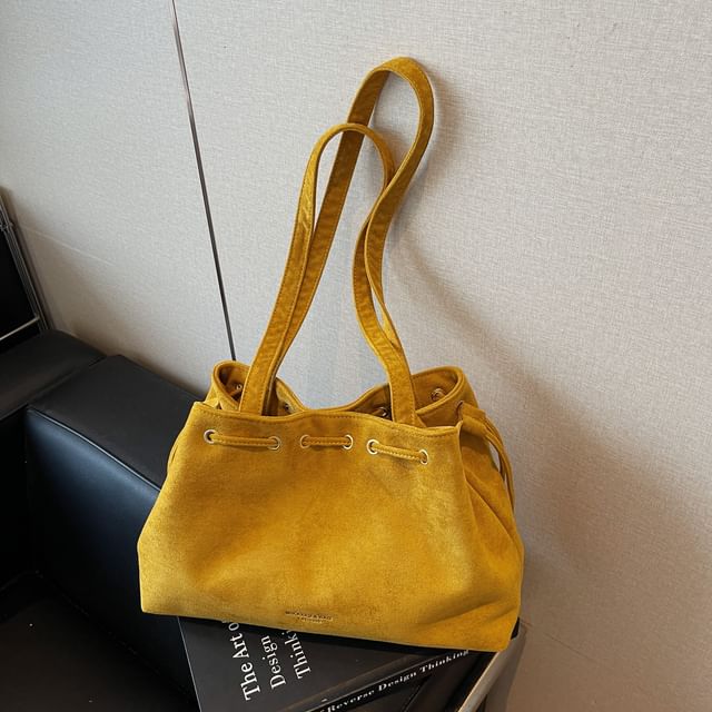 Plain Faux Drawstring Suede Tote Bag