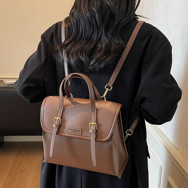 Flap Backpack Leather Faux