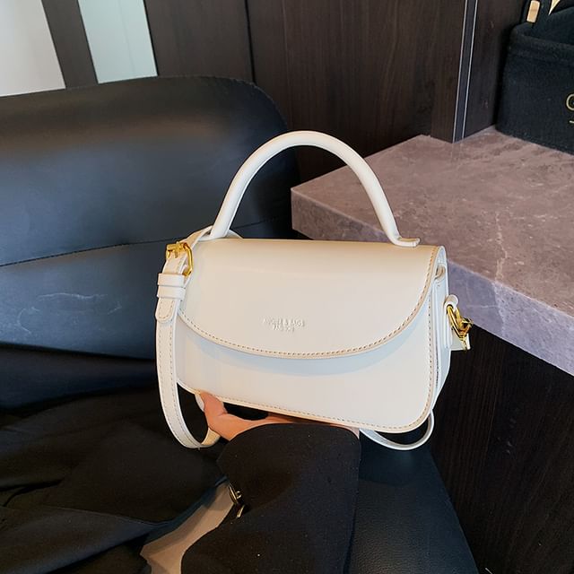 Faux Flap Plain Top Handle Leather Bag Crossbody