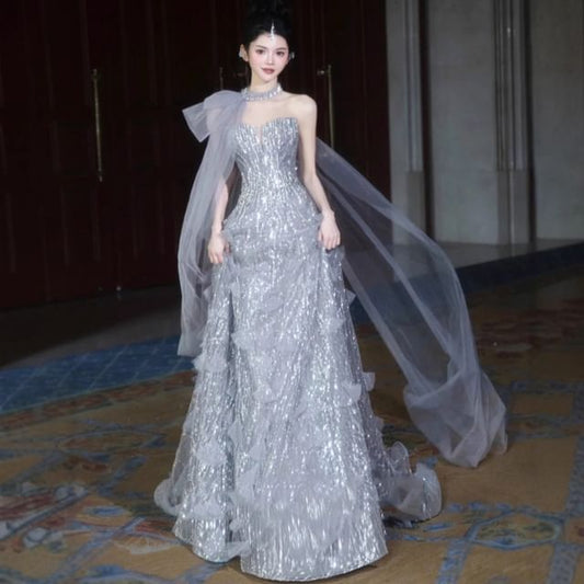 Gown Strapless A-Line Evening Sequin