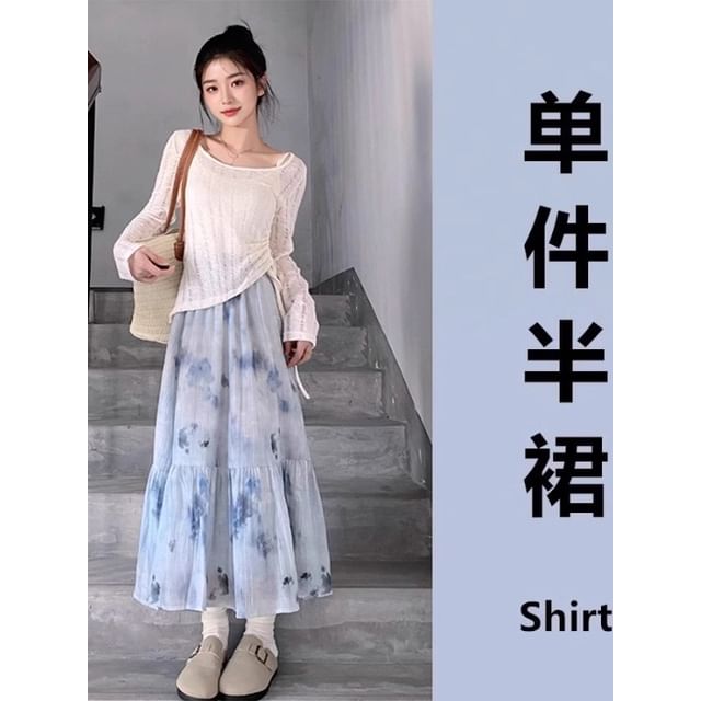 Sheer Perforated Drawstring Scoop Neck Knit Top Set