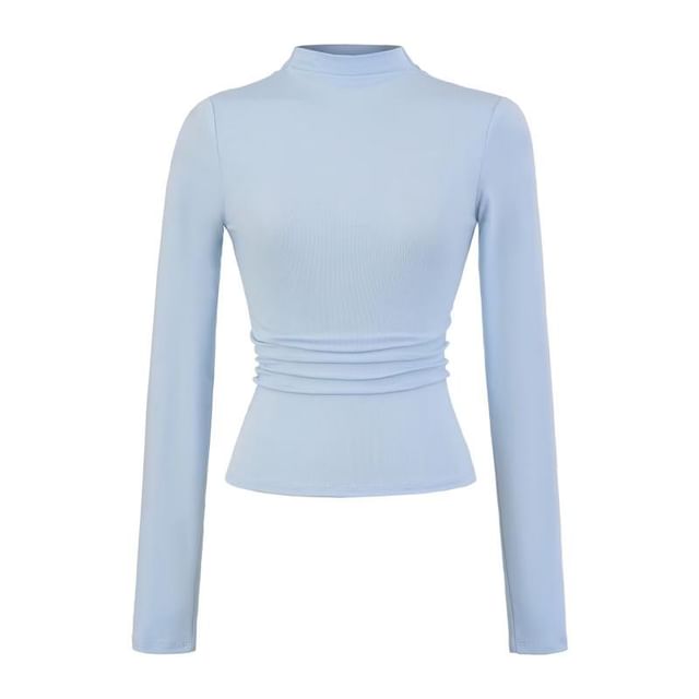 Plain Mock Neck Long-Sleeved Tee