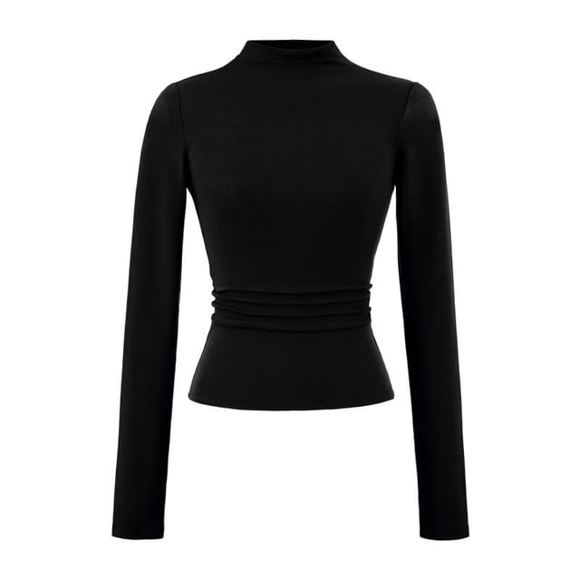 Plain Mock Neck Long-Sleeved Tee