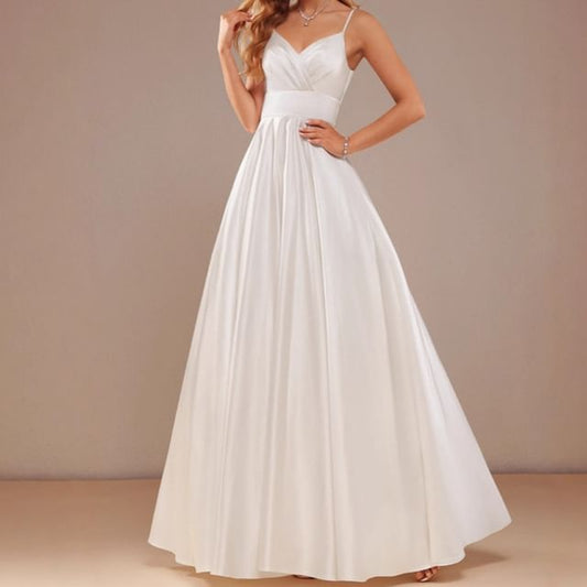 Strap Plain Gown Spaghetti V-Neck Evening