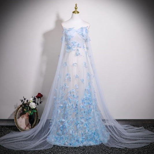 Mesh Evening Butterfly Gown Tube Applique A-Line