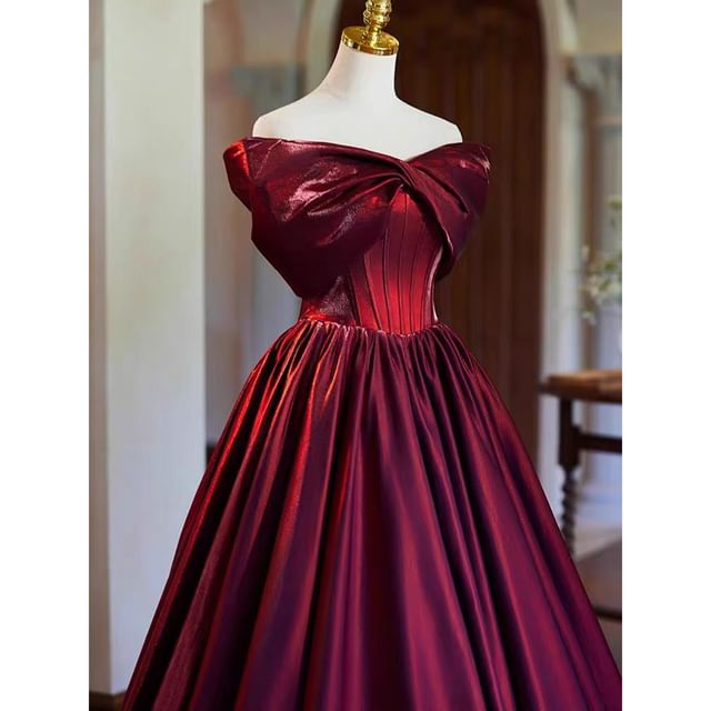 Plain A-Line Evening Off Shoulder Gown Gathered