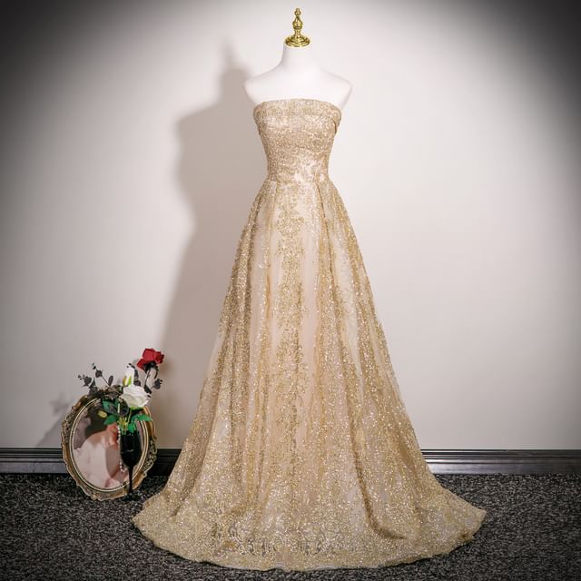 Evening Beaded A-Line Tube Gown Mesh