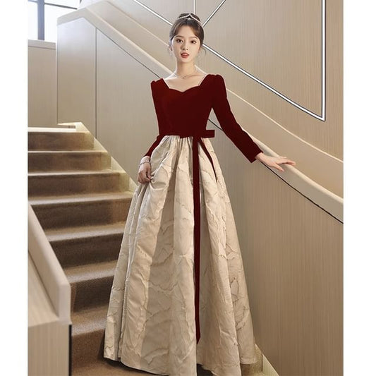 Gown Panel / Bow Cocktail Midi Evening (Various A-Line Neck Jacquard Sweetheart Dress Designs)