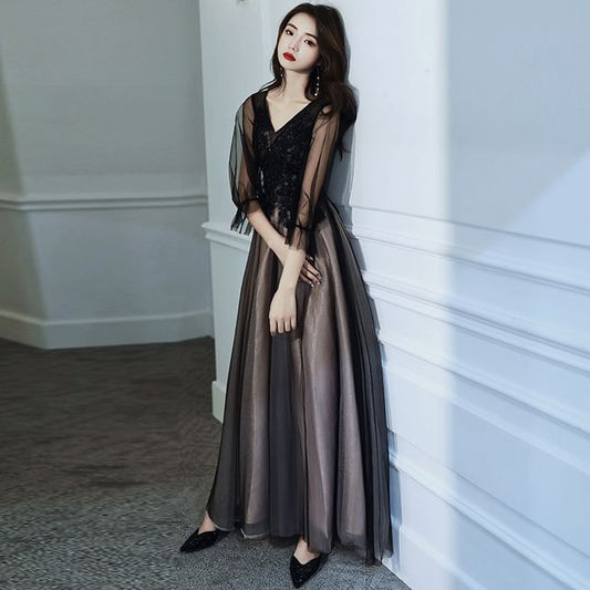 Mesh Evening V-Neck A-Line Gown