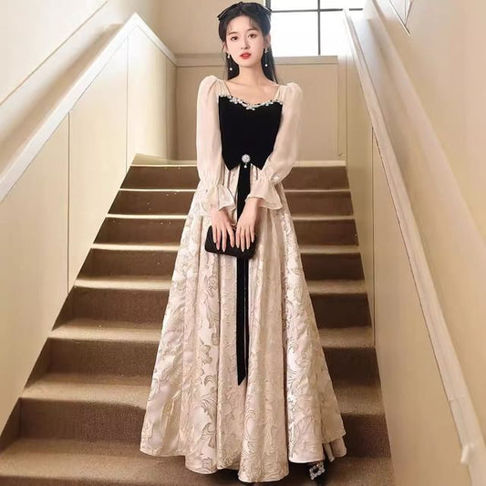 Long-Sleeve Evening Two Tone A-Line Gown