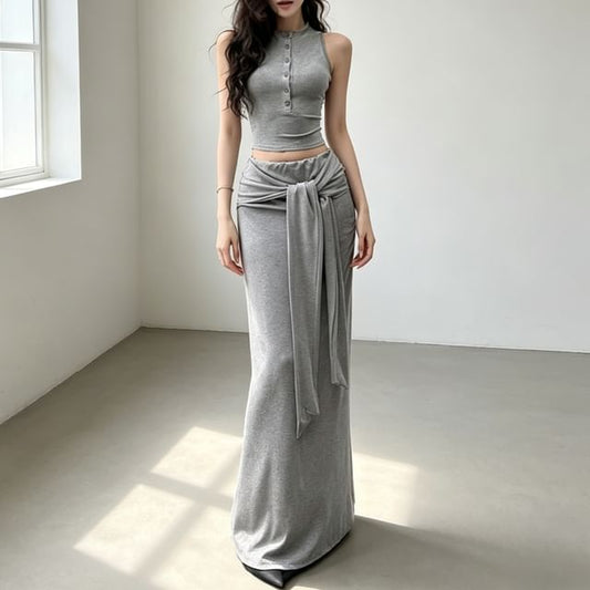 Mock Neck Half Button Crop Tank & Mermaid Skirt